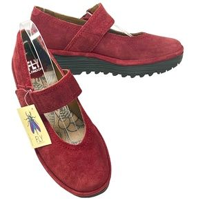 Fly London Women's Robi Mary Jane rust Suede Wedges size 39/8-8.5 NWT 🪰